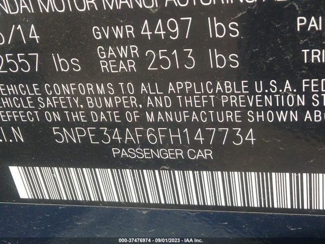 Hyundai Sonata 2.4l Limited 2015 5NPE34AF6FH147734 Image 9