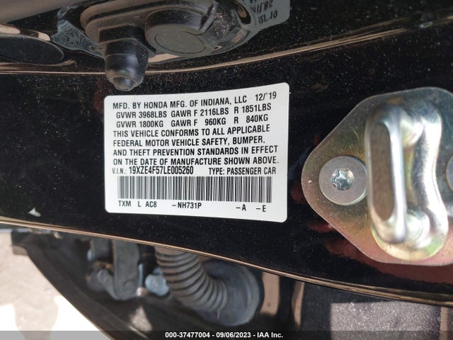 Honda INSIGHT EX 2020 19XZE4F57LE005260 Image 9