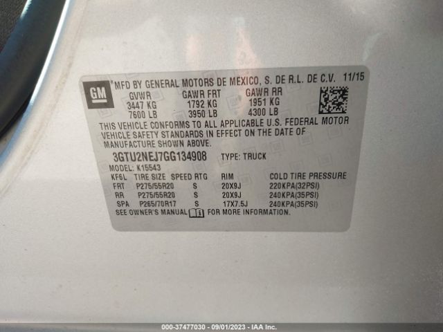3GTU2NEJ7GG134908 GMC Sierra 1500 Slt