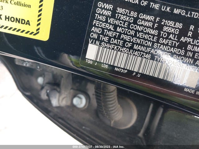 Honda Civic Hatchback Ex 2018 SHHFK7H50JU407346 Image 9