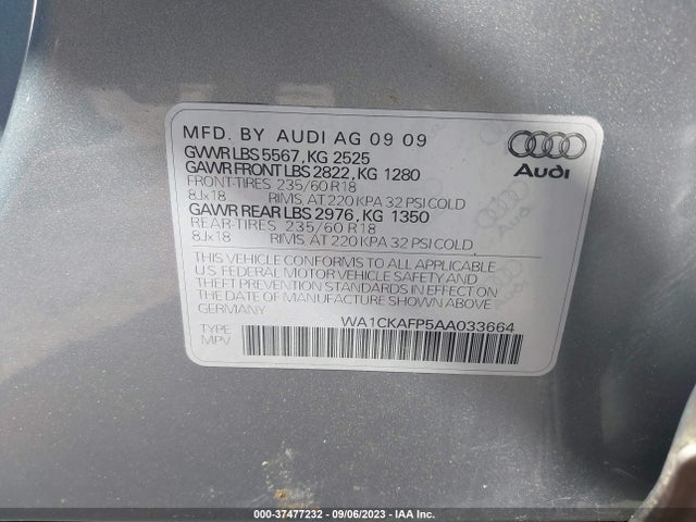 2010 AUDI Q5 PREMIUM VIN: WA1CKAFP5AA033664