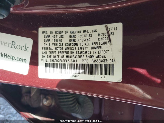 Honda Accord Sedan Ex-l 2014 1HGCR2F80EA233441 Image 9