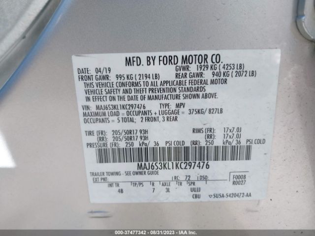 MAJ6S3KL1KC297476 Ford Ecosport Titanium