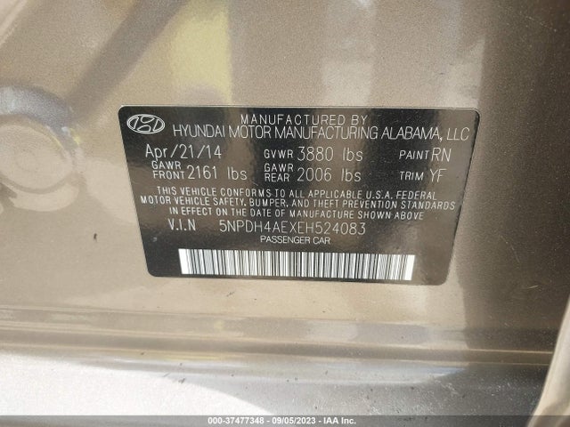 2014 HYUNDAI ELANTRA SE VIN: 5NPDH4AEXEH524083