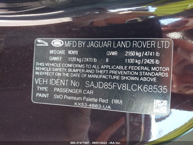 2020 JAGUAR F-TYPE SAJD85FV8LCK68535 Photo 8