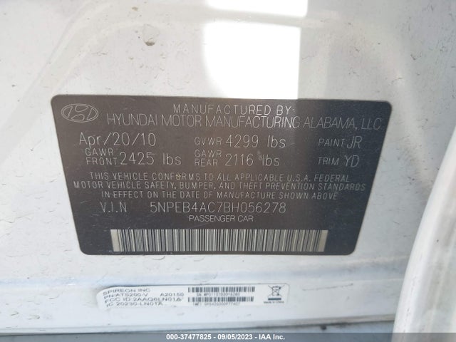 2011 HYUNDAI SONATA GLS VIN: 5NPEB4AC7BH056278
