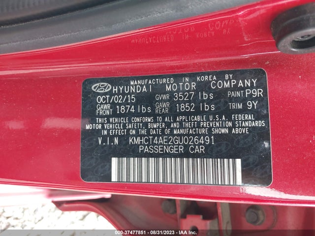 2016 HYUNDAI ACCENT SE VIN: KMHCT4AE2GU026491
