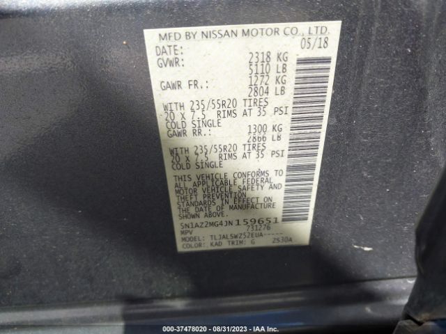 5N1AZ2MG4JN159651 Nissan Murano Platinum
