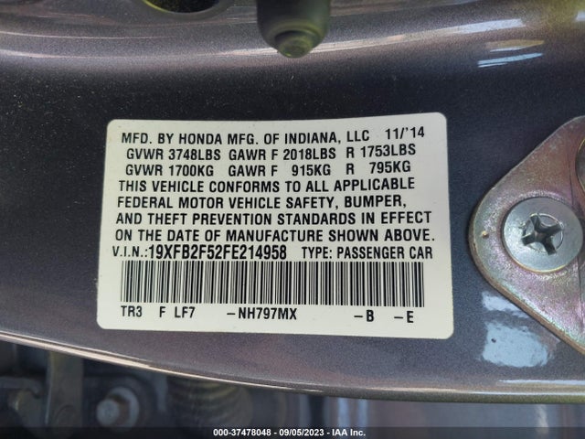 Honda Civic Sedan Lx 2015 19XFB2F52FE214958 Image 9