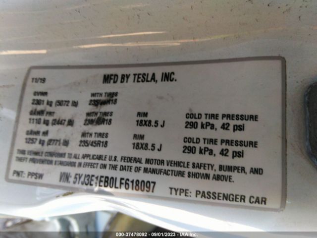 5YJ3E1EB0LF618097 Tesla Model 3 Long Range