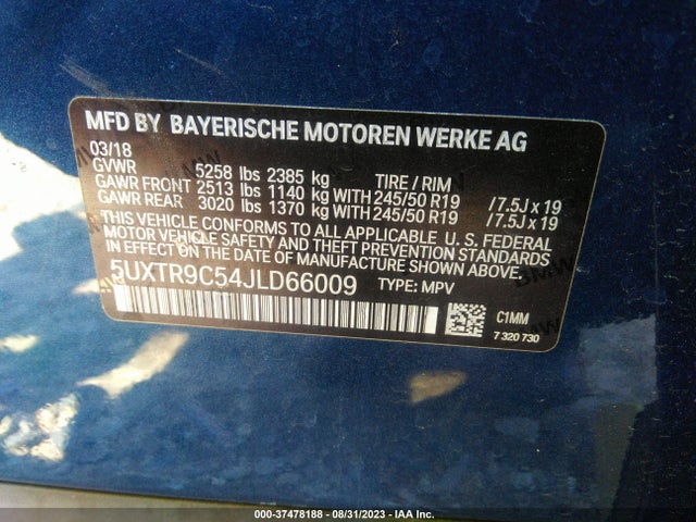 5UXTR9C54JLD66009 BMW X3 Xdrive30i