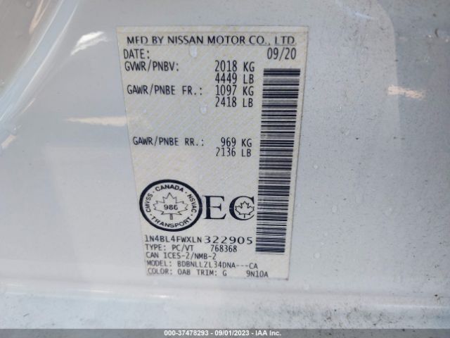 1N4BL4FWXLN322905 Nissan Altima 2.5 Platinum