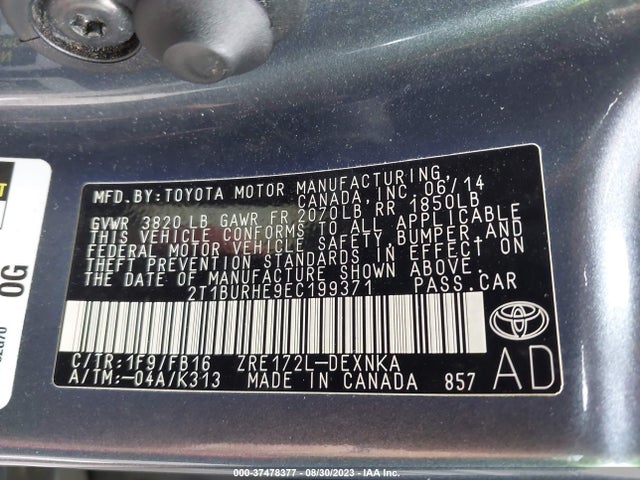 Toyota Corolla L/le/s/s Plus/le Plus 2014 2T1BURHE9EC199371 Image 9