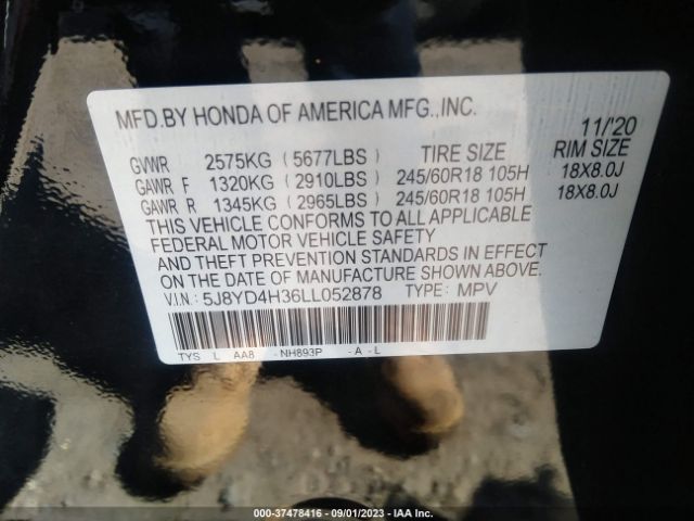 5J8YD4H36LL052878 Acura Mdx Standard