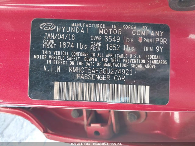 2016 HYUNDAI ACCENT SE VIN: KMHCT5AE5GU274921