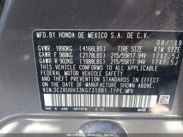 3CZRU6H33KG731981 Honda HR-V LX