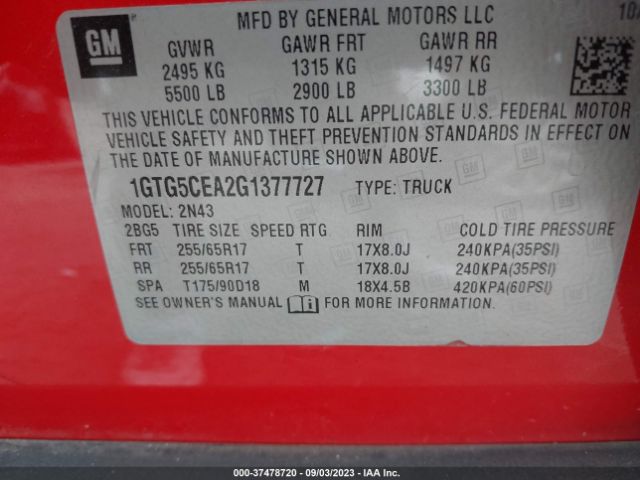 1GTG5CEA2G1377727 GMC Canyon 2wd Sle