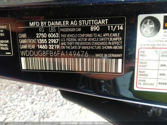 2015 MERCEDES-BENZ S-CLASS S 550 VIN: WDDUG8FB6FA149476