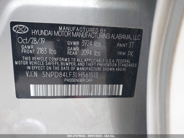 2020 HYUNDAI ELANTRA SEL VIN: 5NPD84LF3LH561513