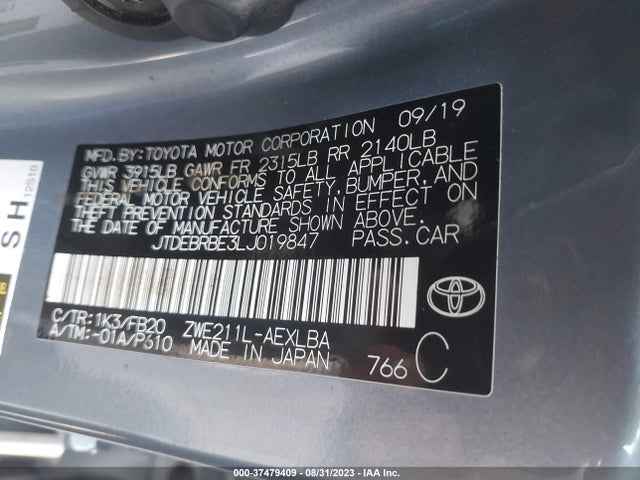 Toyota Corolla Hybrid Le 2020 JTDEBRBE3LJ019847 Image 10