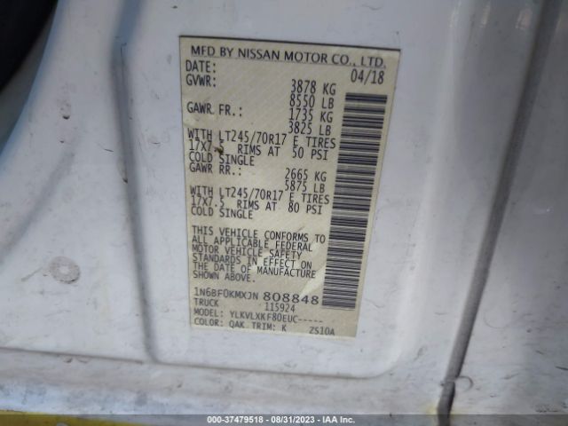 1N6BF0KMXJN808848 Nissan Nv Cargo Sv