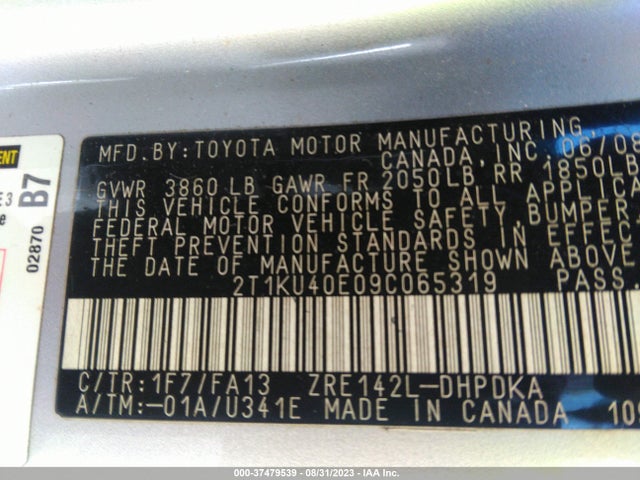 2009 TOYOTA MATRIX VIN: 2T1KU40E09C065319