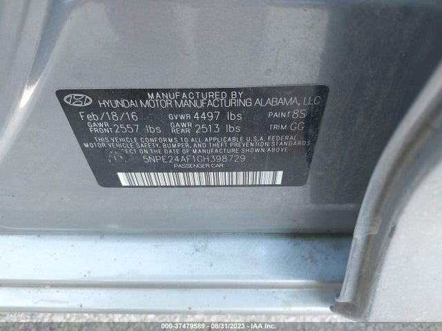 Hyundai Sonata 2.4l 2016 5NPE24AF1GH398729 Image 9