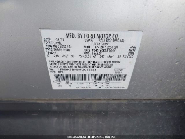 1FM5K7BH6HGC55553 Ford Explorer Base