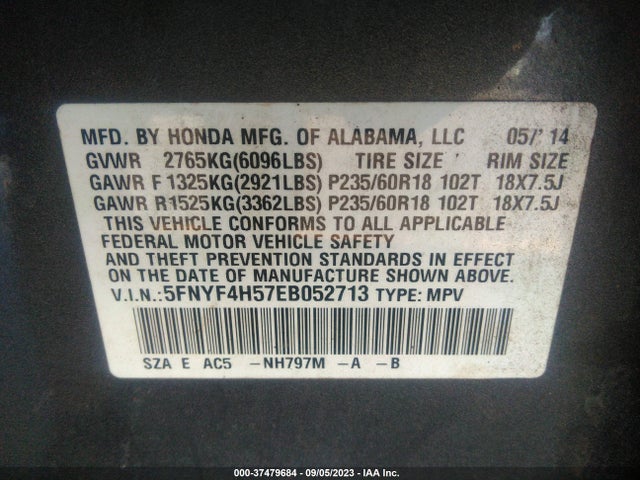 Honda Pilot Ex-l 2014 5FNYF4H57EB052713 Image 9