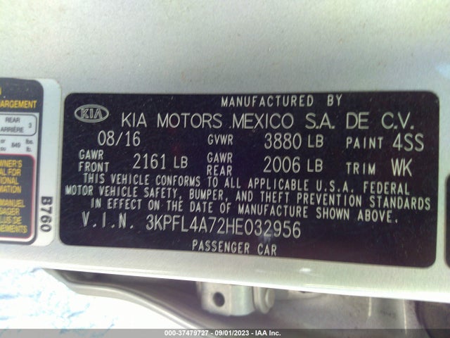 2017 KIA FORTE LX VIN: 3KPFL4A72HE032956