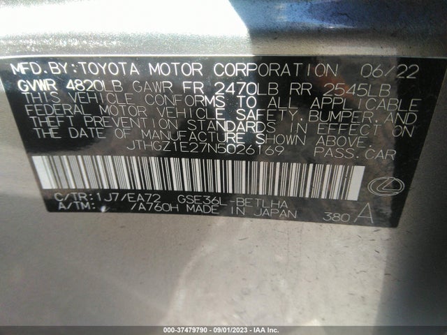 JTHGZ1E27N5026169 Lexus Is Is 350 F Sport