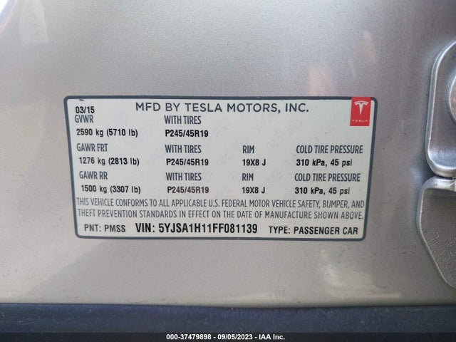 5YJSA1H11FF081139 Tesla Model S Kwh Battery