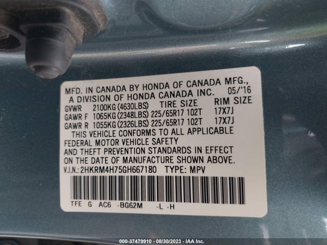 Honda Cr-v Ex-l 2016 2HKRM4H75GH667180 Image 9