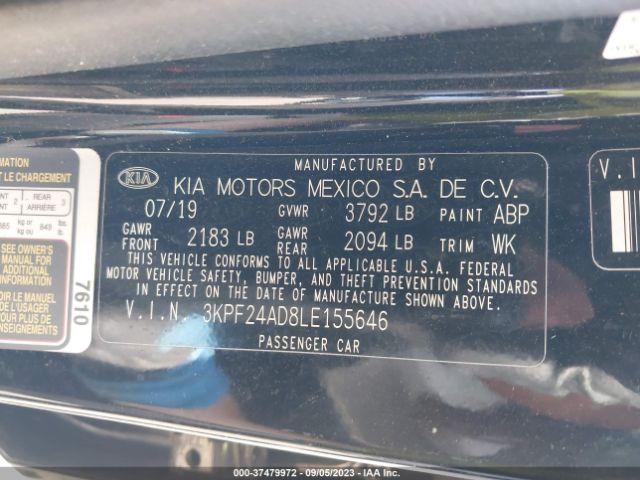 3KPF24AD8LE155646 KIA Forte Lxs