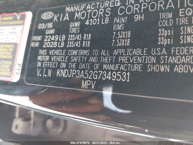 KIA SOUL + 2016 KNDJP3A52G7349531 Image 9