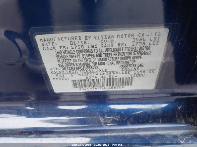 3N1CN7AP0JL858224 Nissan Versa Sedan Sv