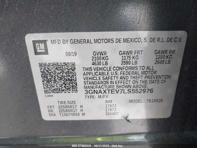 Chevrolet EQUINOX LT 2020 3GNAXTEV7LS552976 Image 9