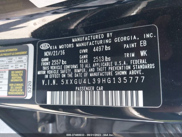5XXGU4L39HG135777 KIA OPTIMA EX