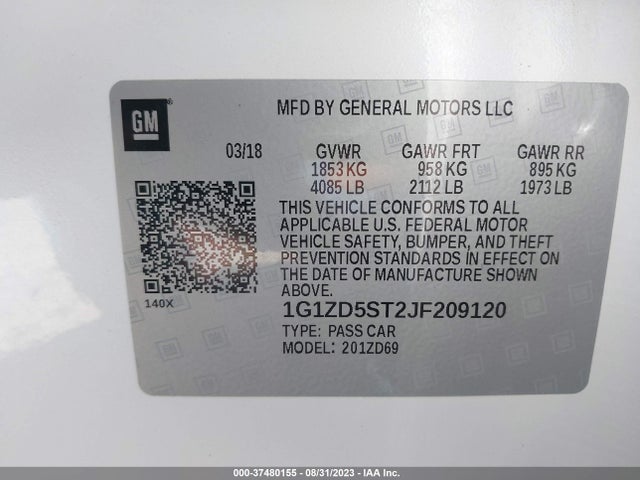 Chevrolet MALIBU LT 2018 1G1ZD5ST2JF209120 Image 9