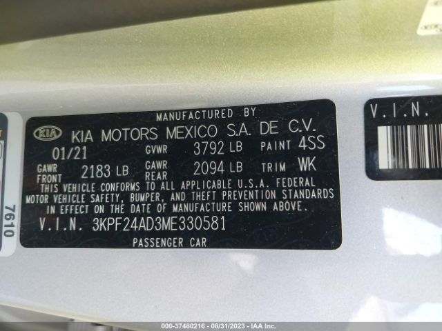 3KPF24AD3ME330581 KIA Forte Lxs
