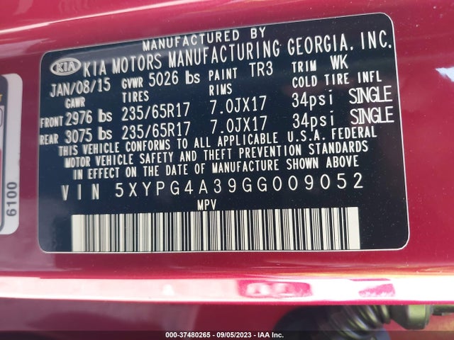KIA SORENTO LX 2016 5XYPG4A39GG009052 Image 16