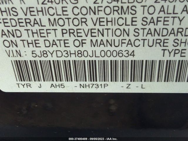 5J8YD3H80JL000634 Acura Mdx W/advance Pkg