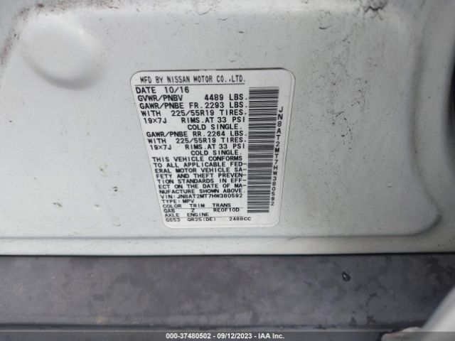 JN8AT2MT7HW380592 Nissan Rogue Sl