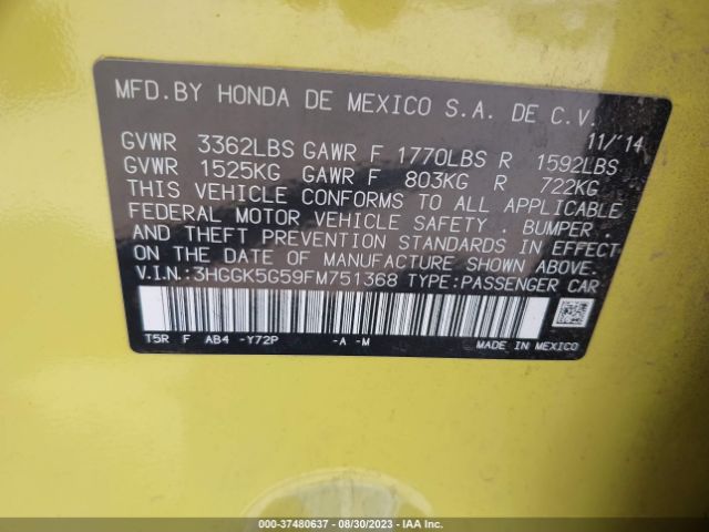 3HGGK5G59FM751368 Honda FIT LX
