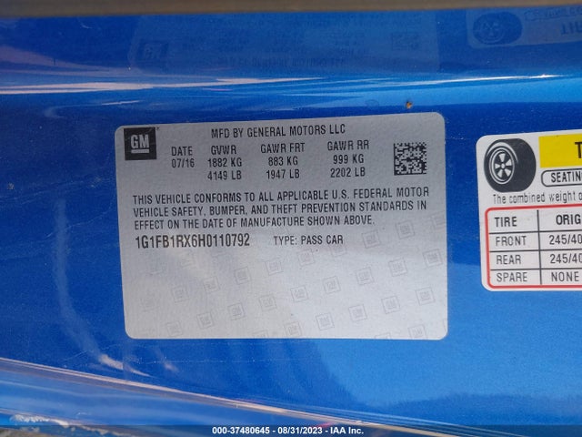 Chevrolet Camaro 1lt 2017 1G1FB1RX6H0110792 Image 9