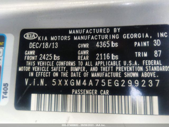 5XXGM4A75EG299237 KIA Optima Lx
