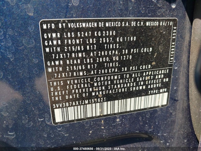 3VV3B7AX1JM151621 Volkswagen Tiguan Sel/se