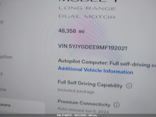 5YJYGDEE9MF192021 Tesla Model Y Long Range