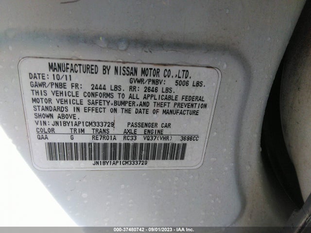 2012 INFINITI M37 VIN: JN1BY1AP1CM333729