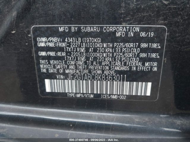 JF2GTABC8K8363011 Subaru Crosstrek